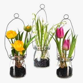 Kunstblumen-Set Frühlingsmix in Glasvase