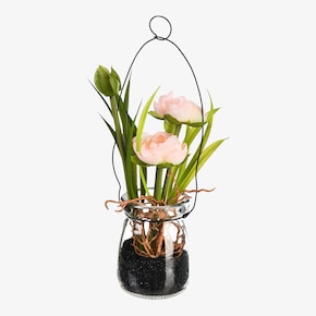 Fleur artificielle renoncule dans vase en verre