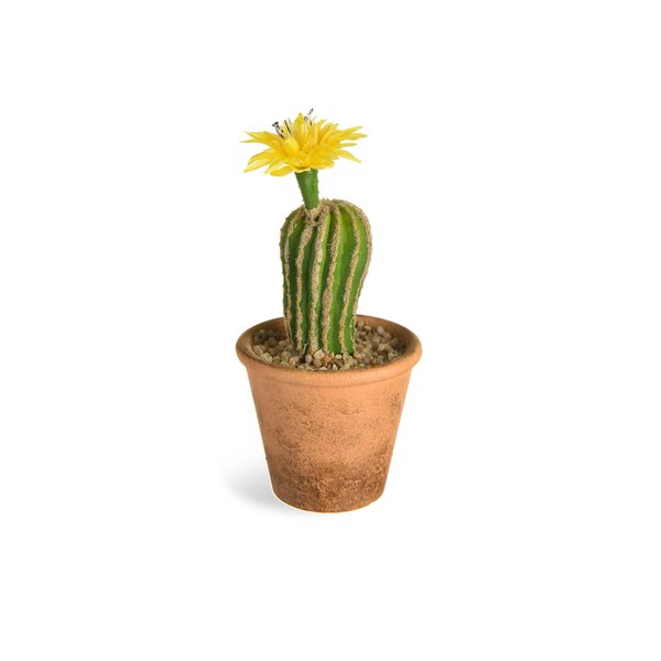 Cactus artificiel avec fleur dans un pot, jaune