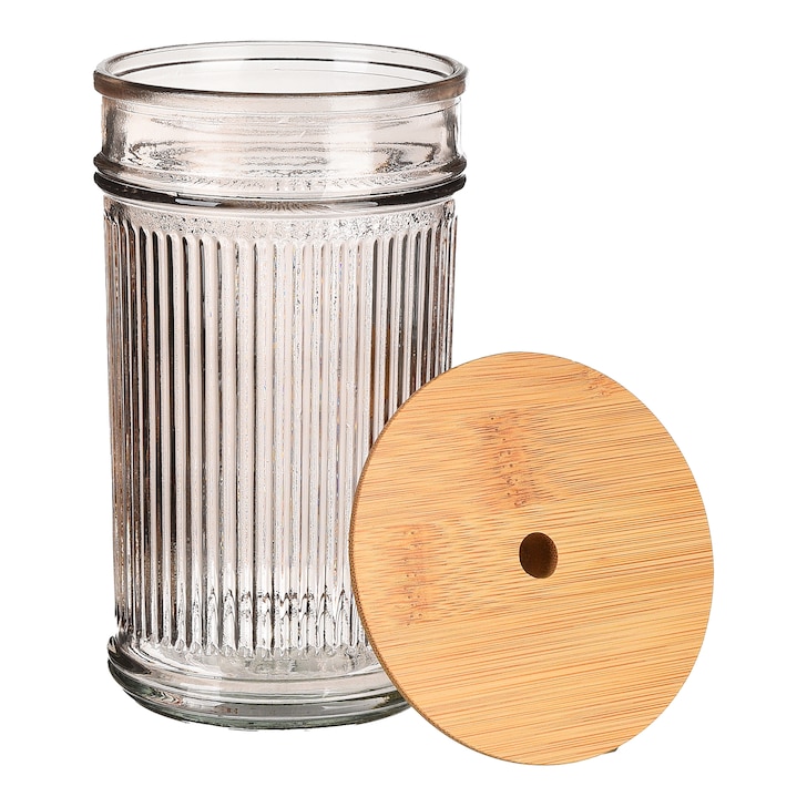 Trinkglas Rib mit Bambus-Deckel