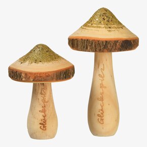 Champignons déco Décoration d'automne champignons rigolos  Ø15/12cm H22/25cm 2pcs-08285
