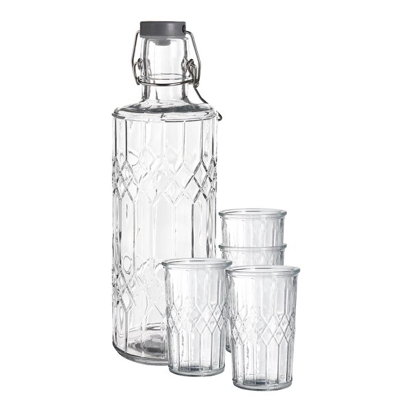 Flasche & Gläser-Set Rhombus, clear