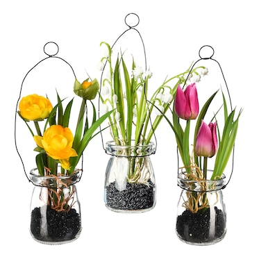 Kunstblumen-Set Frühlingsmix in Glasvase