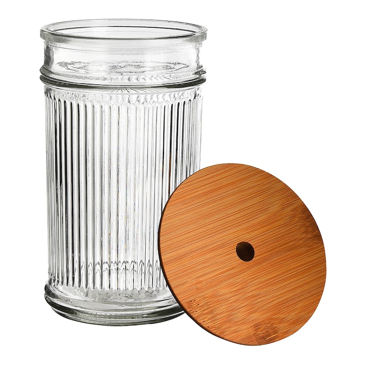 Trinkglas Rib mit Bambus-Deckel