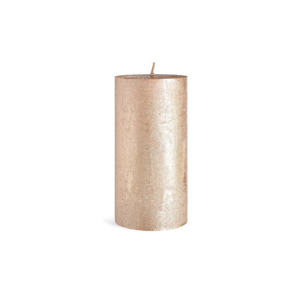 Rustikálna stĺpová sviečka, metalický povrch, ružové zlato