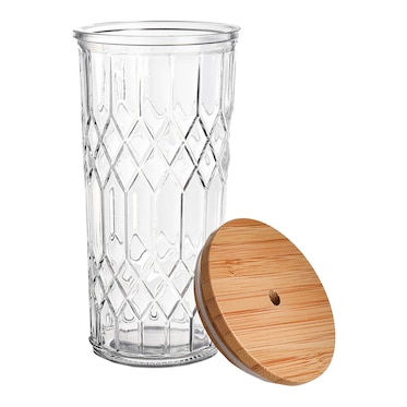 Trinkglas Rhombus mit Bambus-Deckel