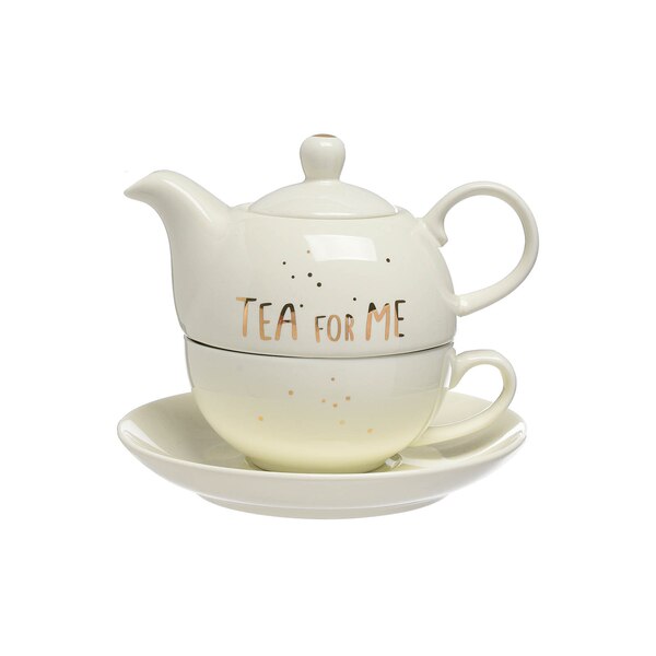Teekanne Tea for One mit Tasse & Untertasse, hellgrau