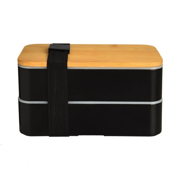 Doppel-Lunchbox mit Mehrwegbesteck, schwarz