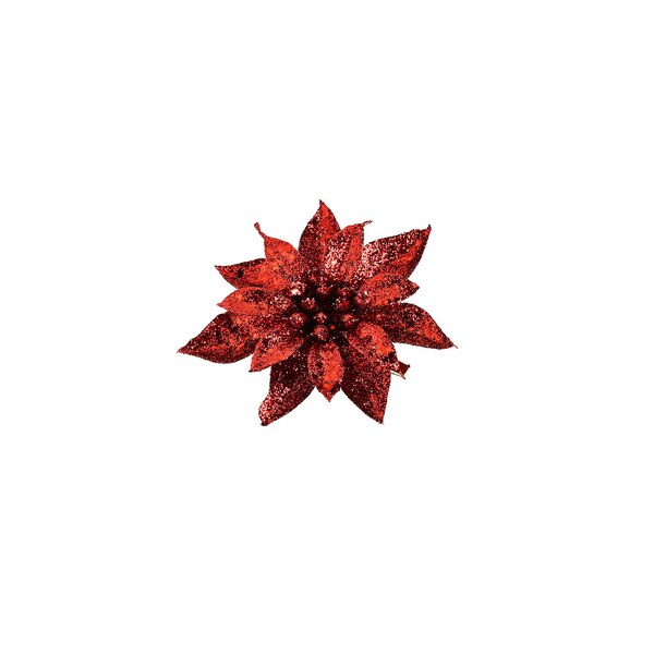 Glitzer-Kunstblume Weihnachtsstern auf Clip, rot