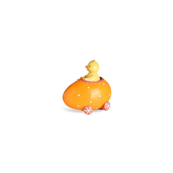 Deco figuur kuiken in eiwagen, oranje