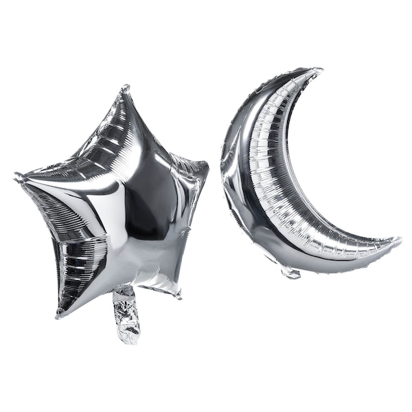 Folienballon-Set Mond & Stern, silber