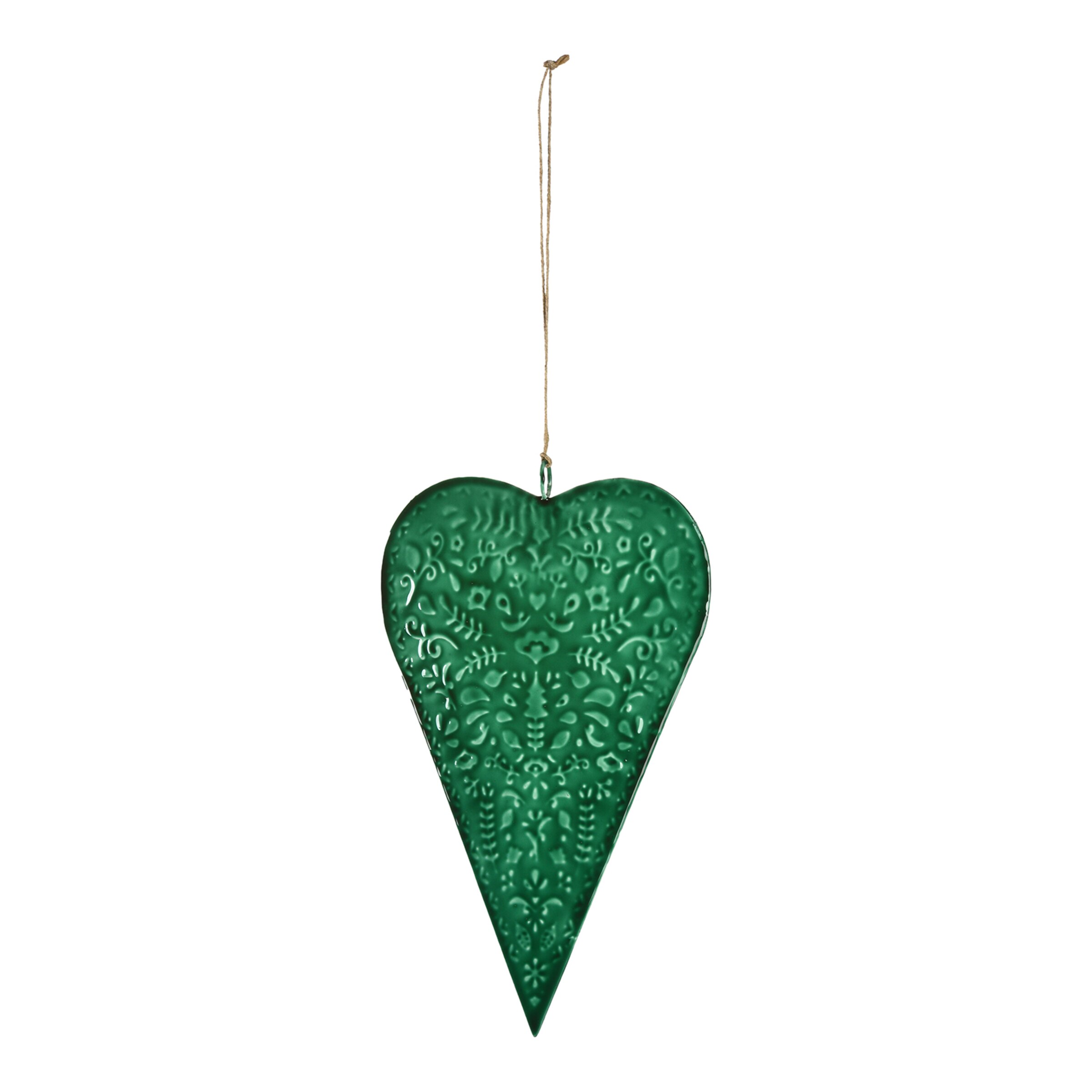 dekorativer Anhänger Herz Metallherz handbemalt grün-Creme antik patiniert  Landhausoptik (groß ca. 19 cm)
