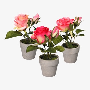 Kunstblumen-Set Rose im Topf