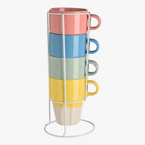 Set de tasses Colorful avec support