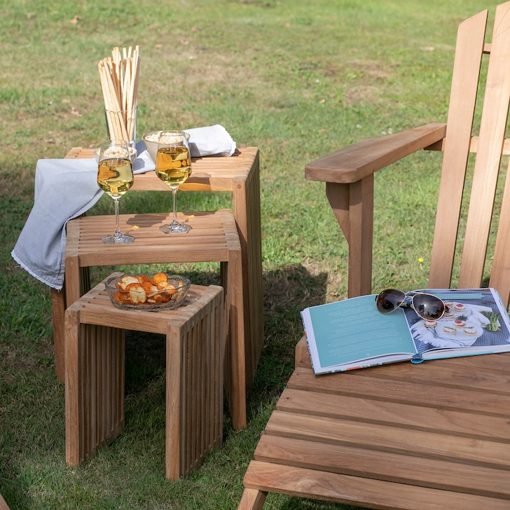 Teakholz-Beistelltisch-Set Woodie, outdoorgeeignet