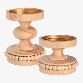 Stumpenkerzenhalter-Set Holzperlen