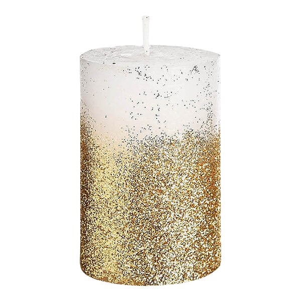 Bougie pilier Rustic Gold Glitter, blanc