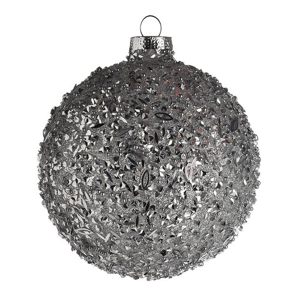 Glazen Kerstbal Glitterkorrels, zilver