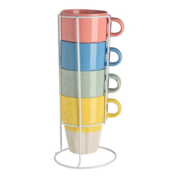 Tassen-Set Colorful mit Halterung, bunt