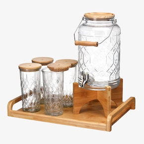 Getränkespender- und Glas-Set Rhombus mit Tablett